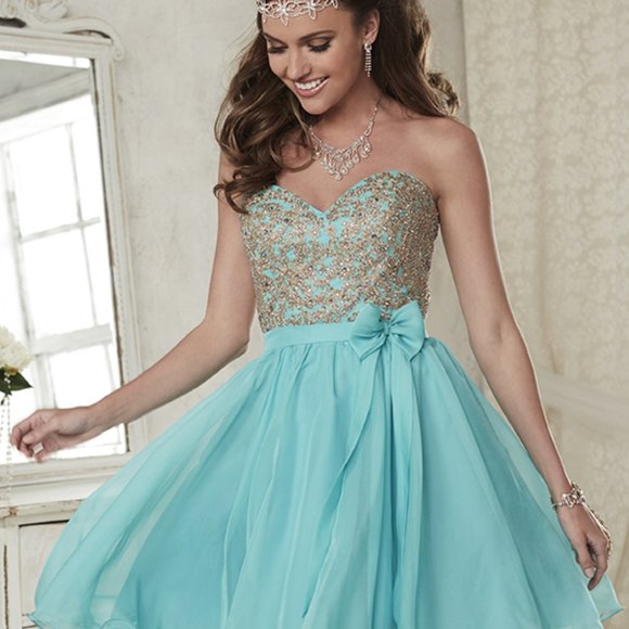 Damas 52386 Aqua Blue Short Strapless Party Dress - Picture 2 of 4